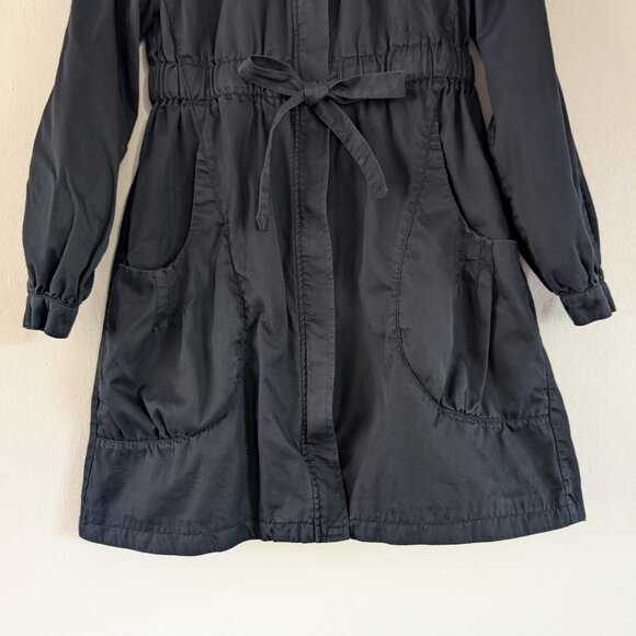 H&M Black Drawstring Waist Mid-Length Utility Jacket Collarless Feminine Size 4 - Picture 2 of 11